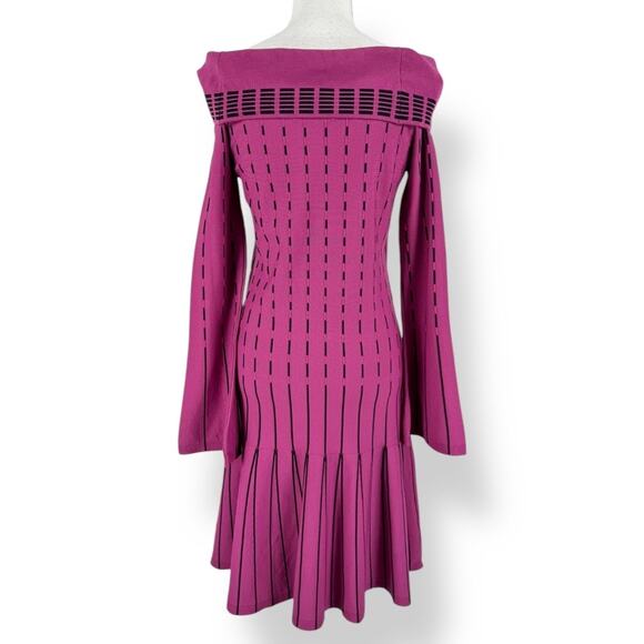 Prabal Gurung Womens Stripe Off The Shoulder Knit Dress Size 6 Raspberry - Picture 9 of 15